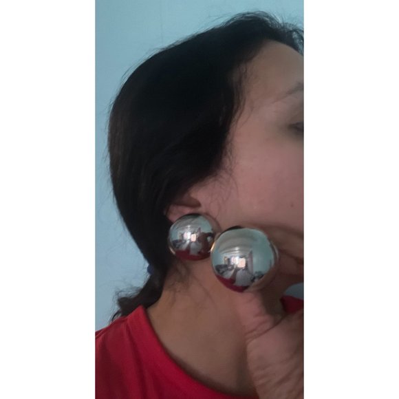 Big Silver stud earrings dome statement bold  studs large  round chunky mirror - Picture 4 of 8